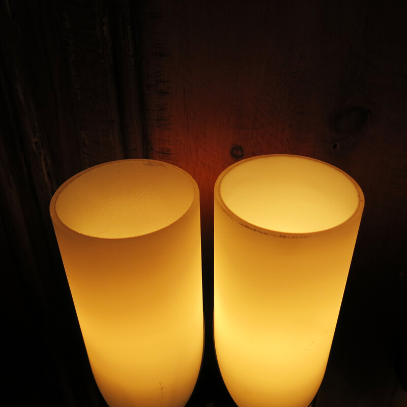 Pair of German glass and brass wall lamps - 1970s