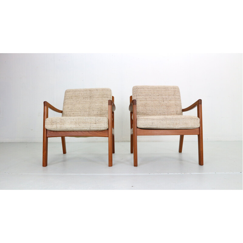 Pair of vintage teak lounge chairs by Ole Wanscher for France & Søn, Denmark 1956s