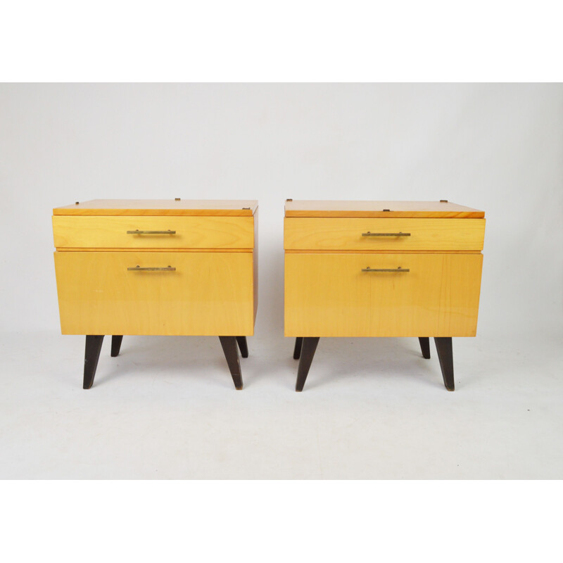 Pair of vintage night stands with glass trays, 1970s