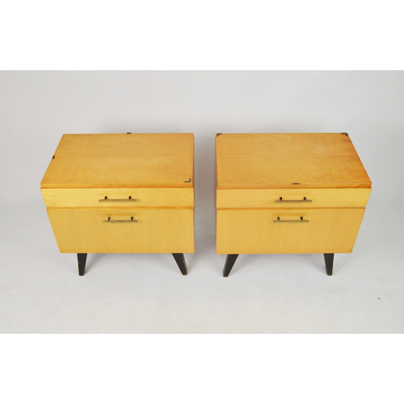 Pair of vintage night stands with glass trays, 1970s