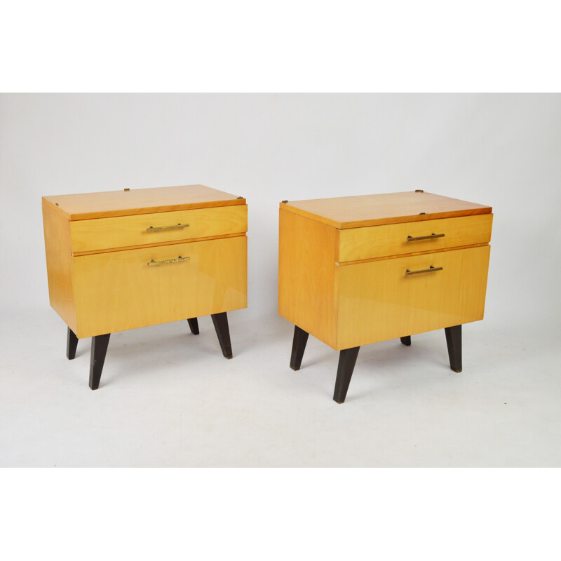 Pair of vintage night stands with glass trays, 1970s