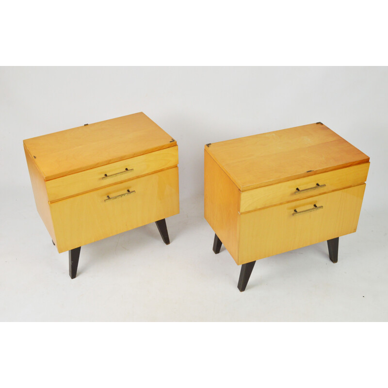 Pair of vintage night stands with glass trays, 1970s