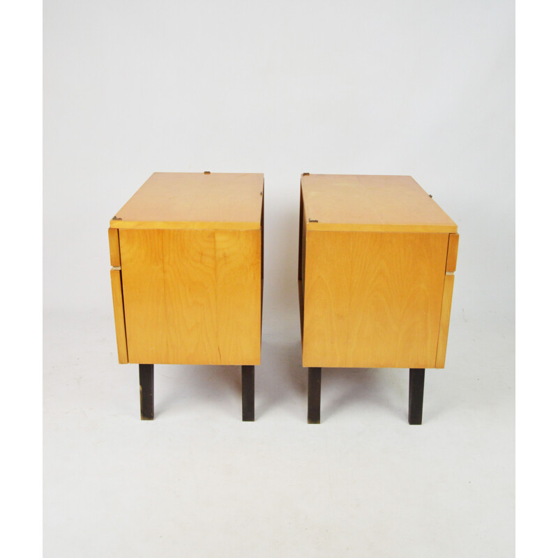 Pair of vintage night stands with glass trays, 1970s