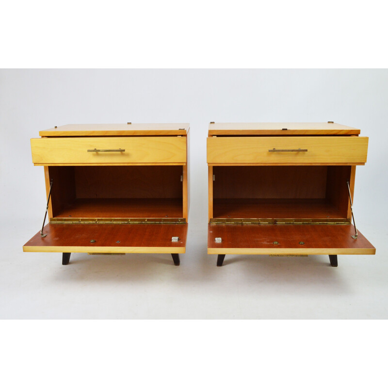 Pair of vintage night stands with glass trays, 1970s