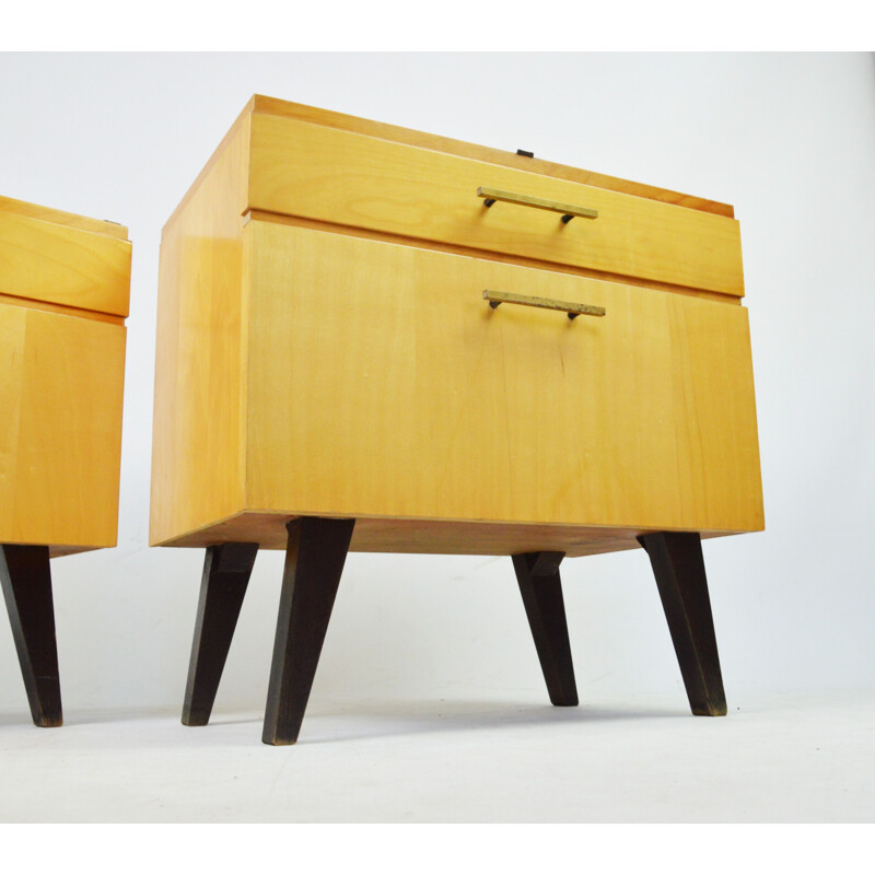 Pair of vintage night stands with glass trays, 1970s