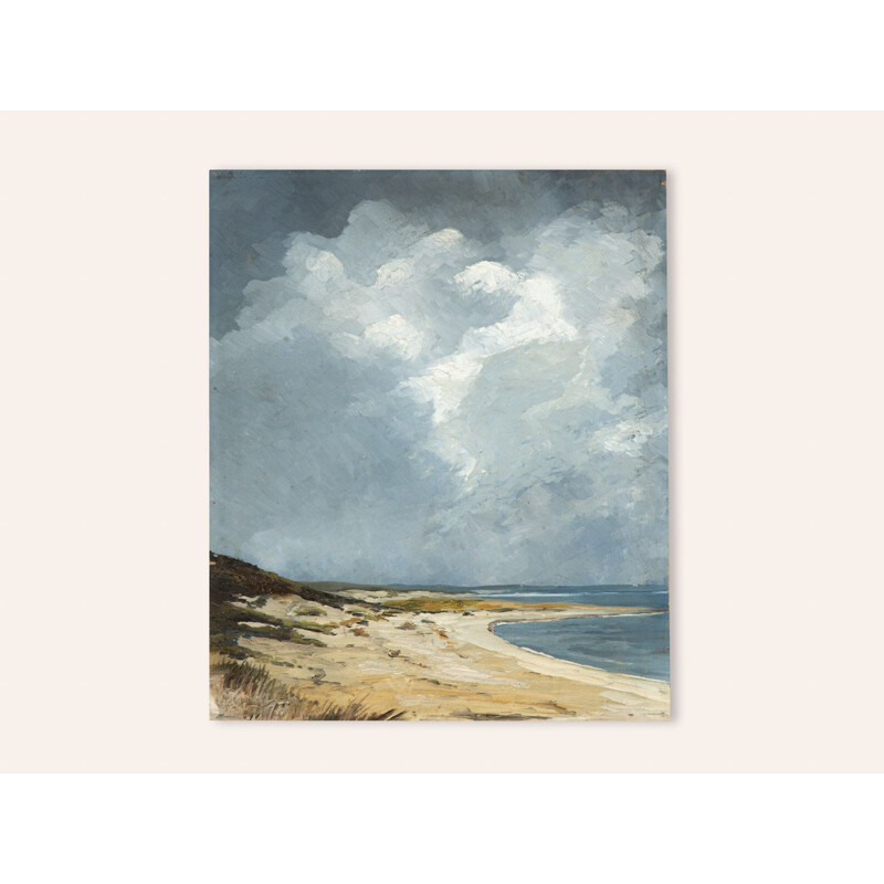 Oil on vintage hardboard "sand and sea" of a beach landscape