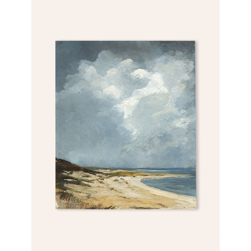 Öl auf Vintage-Hartfaserplatte "Sand und Meer" einer Strandlandschaft