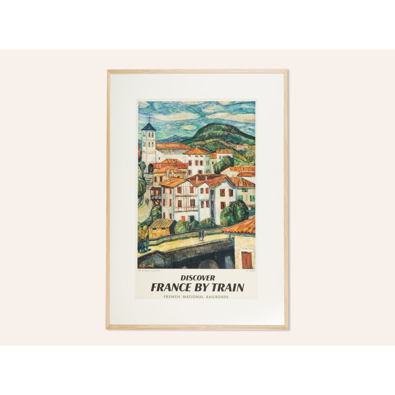 Vintage reisposter "Le Pays Basque" door Auguste Durel voor Sncf, Frankrijk 1958
