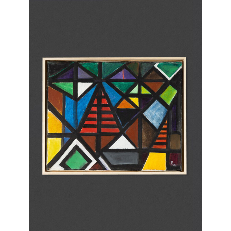 Acrílico sobre lienzo vintage "Líneas de división" formas geométricas