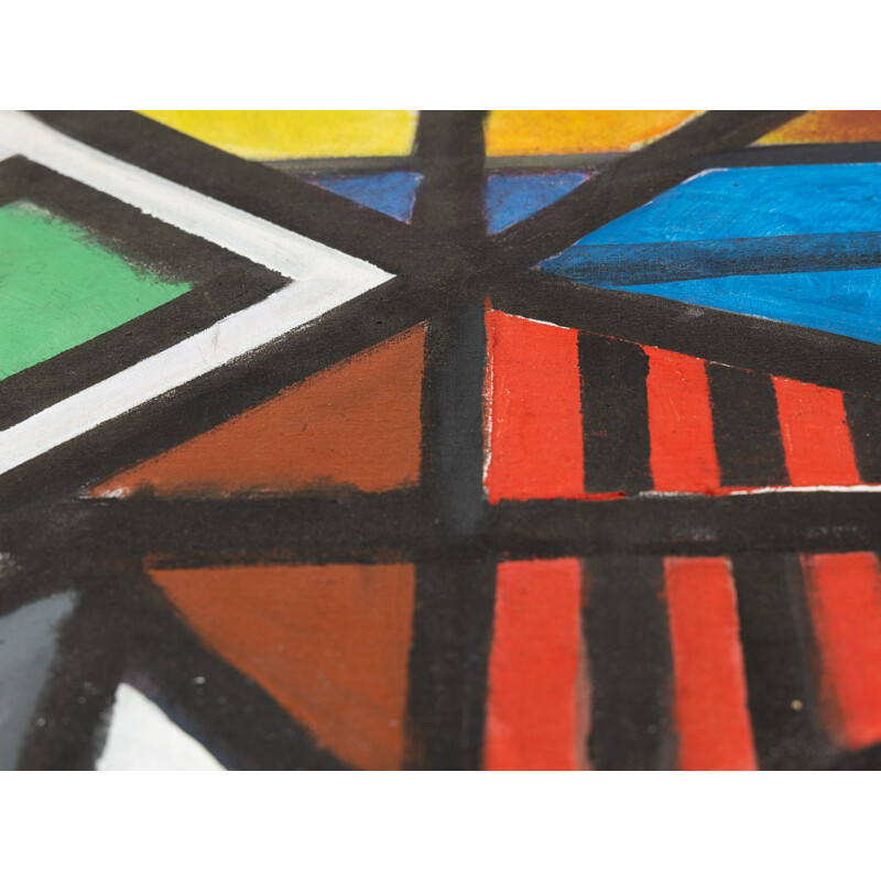 Acrílico sobre lienzo vintage "Líneas de división" formas geométricas
