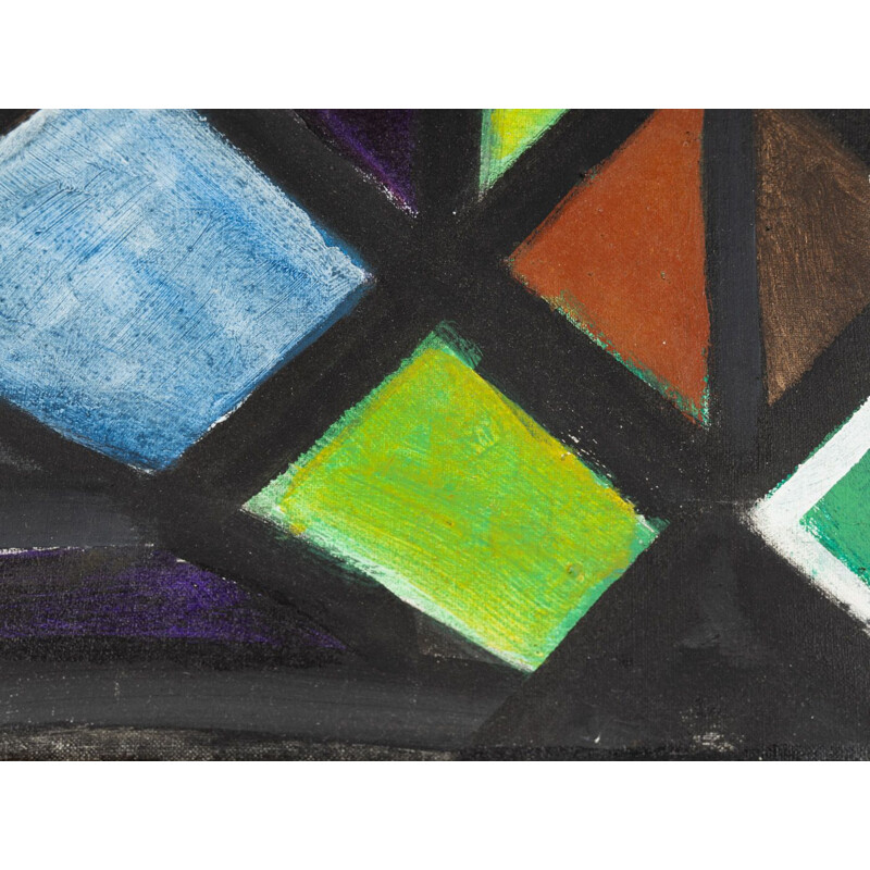 Acryl op vintage doek "Lijnen van verdeling" geometrische vormen