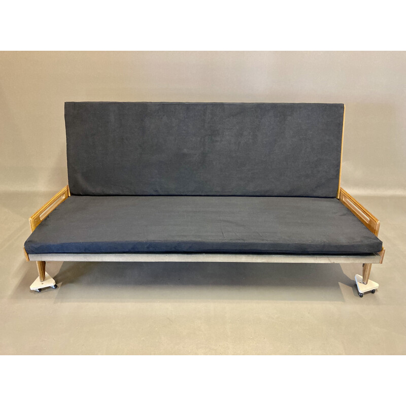 Vintage mahogany and metal daybed by Gérard Guermonprez, 1955s