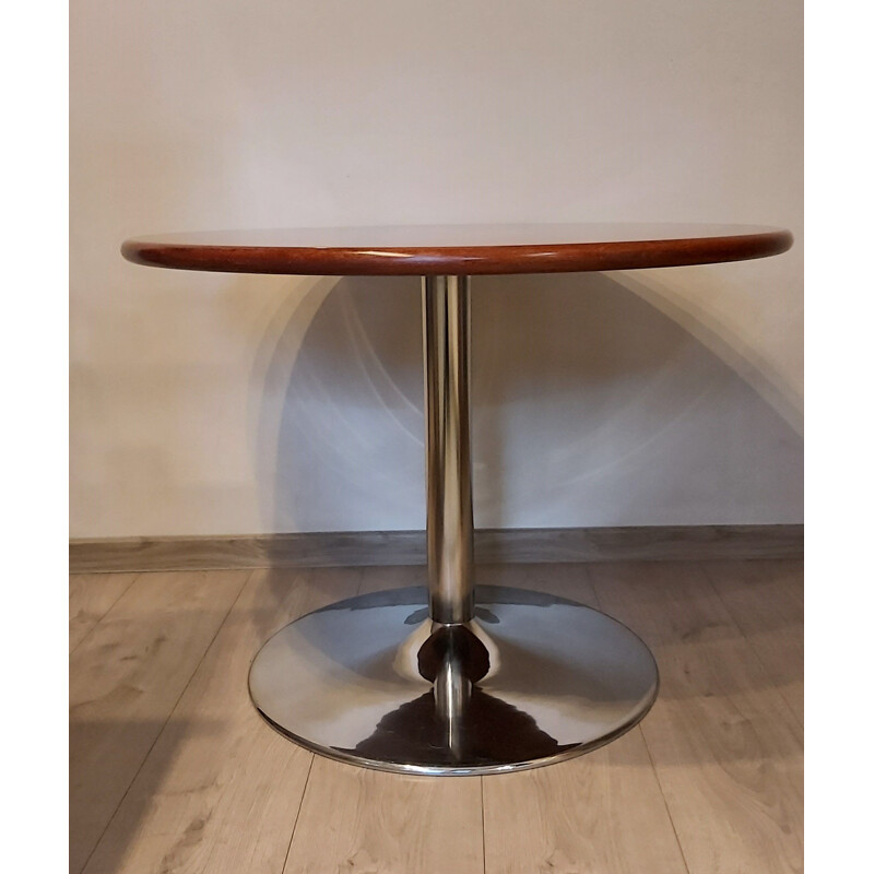 Tavolo rotondo vintage in metallo cromato di Eero Saarineen, 1990