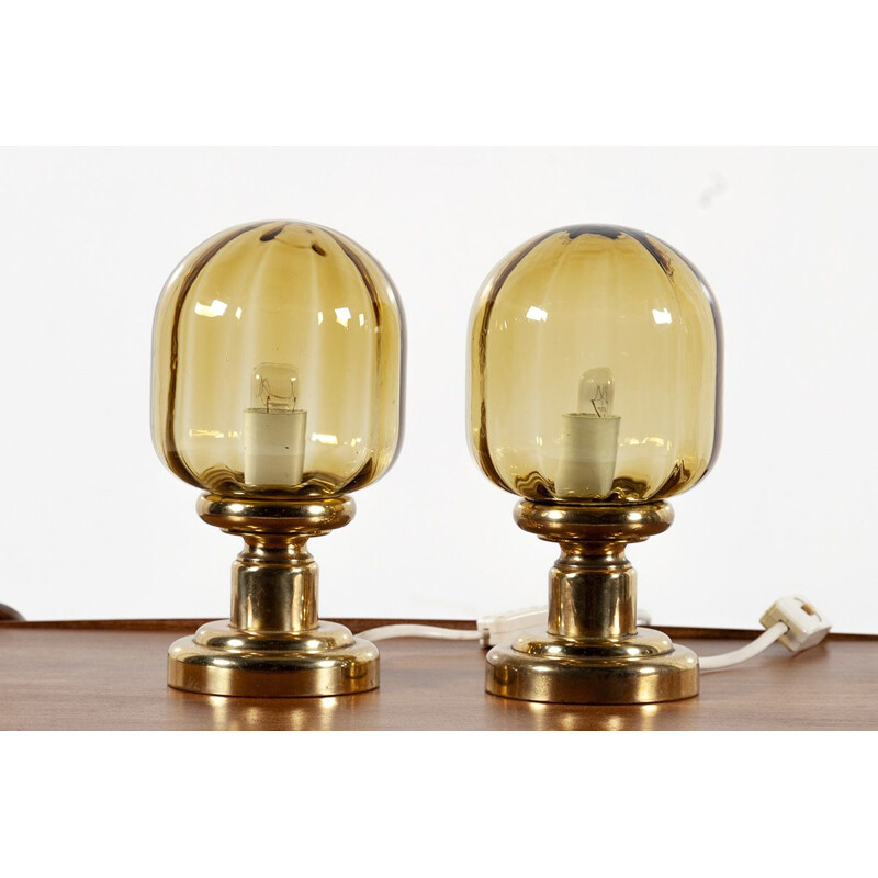 Pair of vintage glass table lamps by Limburg, 1970s