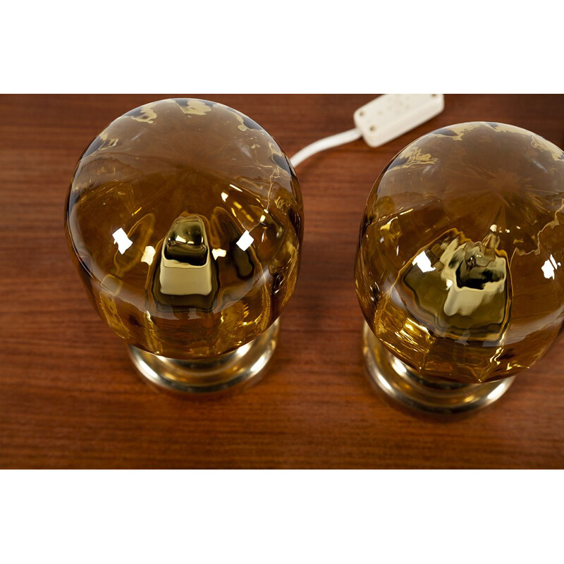 Pair of vintage glass table lamps by Limburg, 1970s