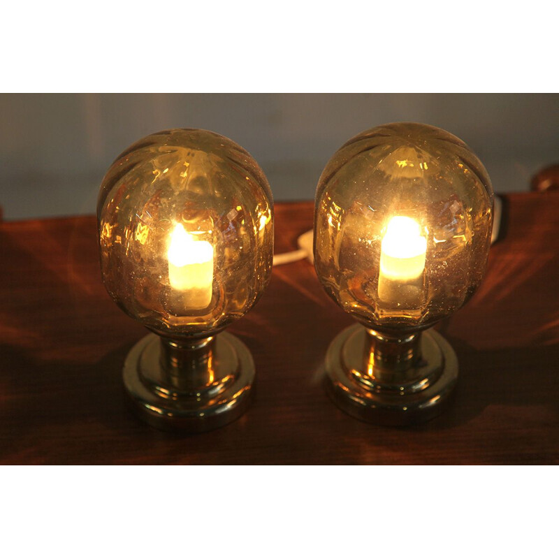 Pair of vintage glass table lamps by Limburg, 1970s