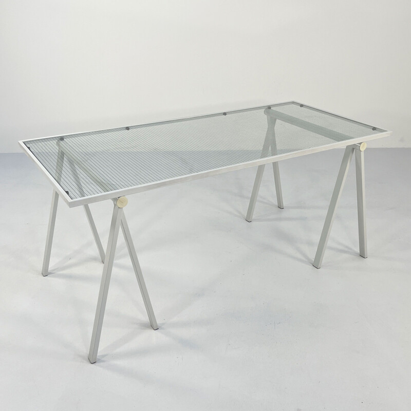 Vintage Trestle steel & glass desk by Rodney Kinsman for Bieffeplast, 1980s