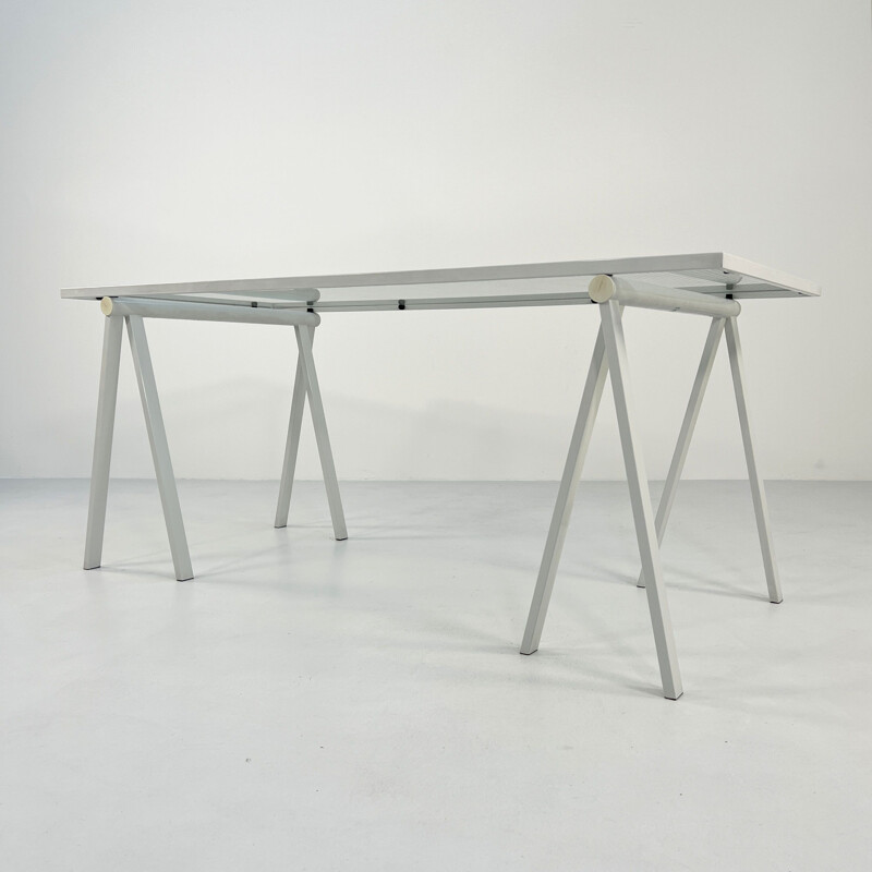 Vintage Trestle steel & glass desk by Rodney Kinsman for Bieffeplast, 1980s