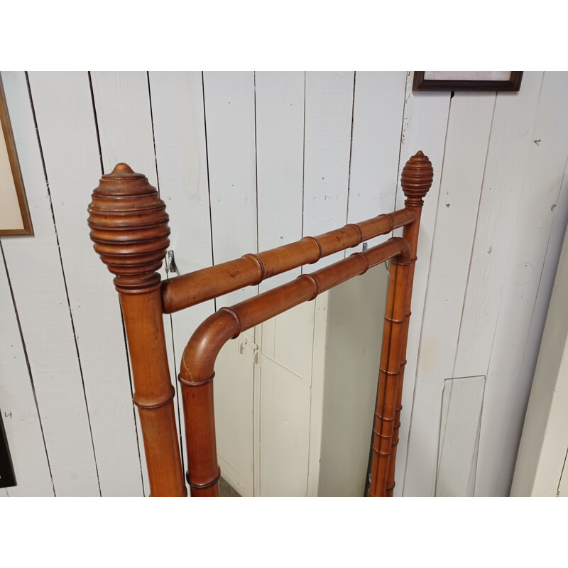 Vintage pivoting psyche mirror in solid beechwood, 1900