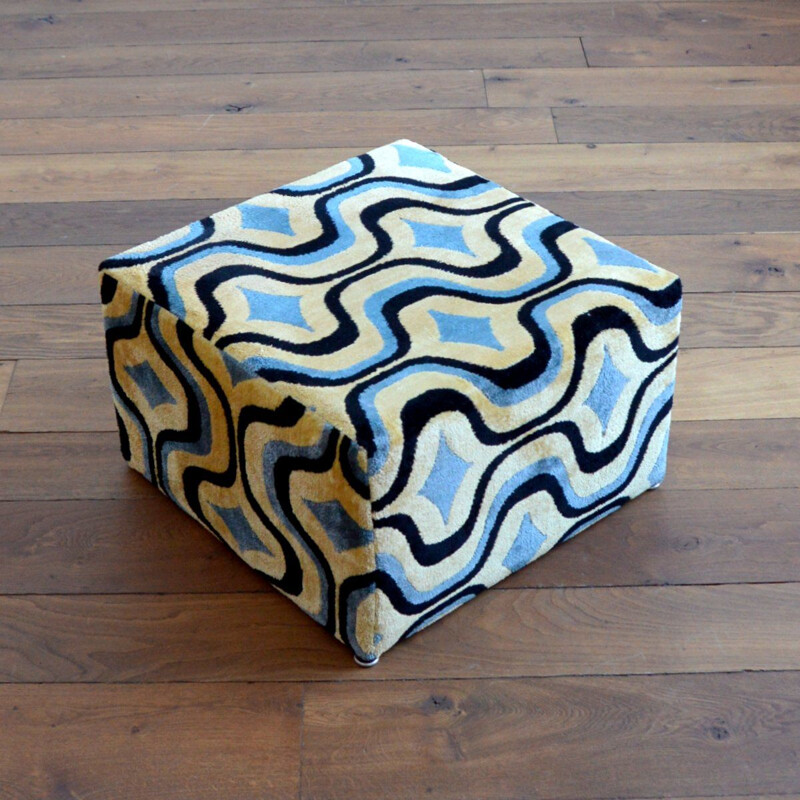 Vintage Italian velvet pouffe, 1970