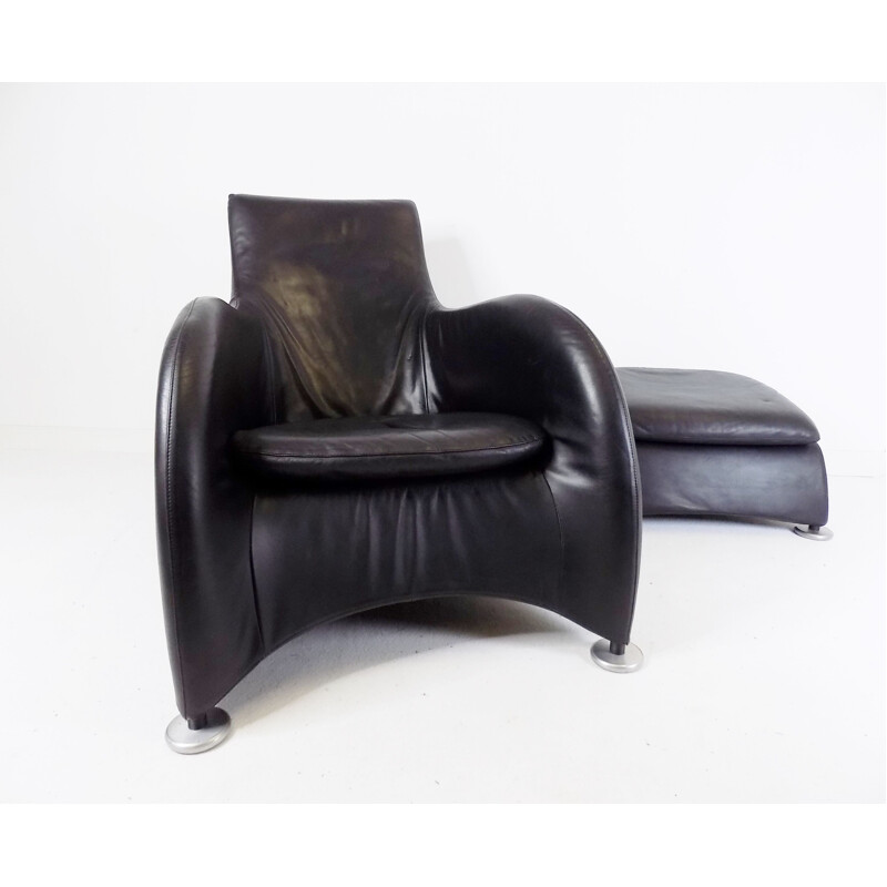 Vintage montis Loge leather lounge chair and ottoman by Gerard van den Berg, 1980s