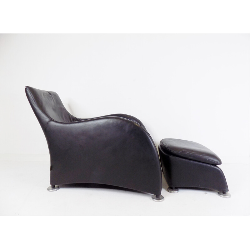 Vintage montis Loge leather lounge chair and ottoman by Gerard van den Berg, 1980s