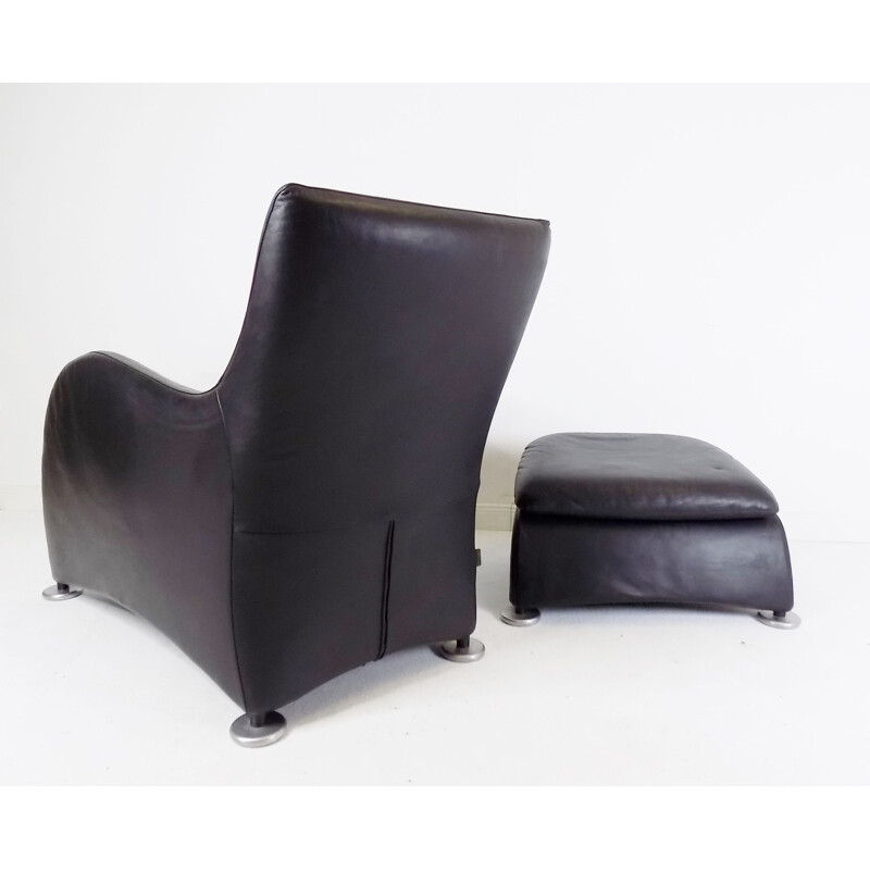 Vintage montis Loge leather lounge chair and ottoman by Gerard van den Berg, 1980s