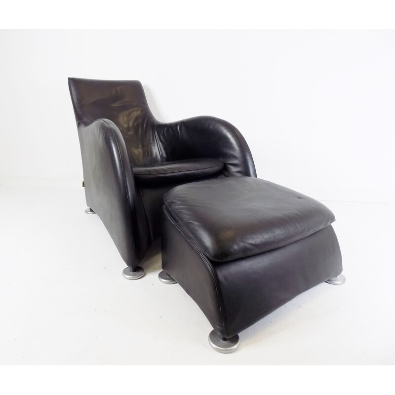 Vintage montis Loge leather lounge chair and ottoman by Gerard van den Berg, 1980s