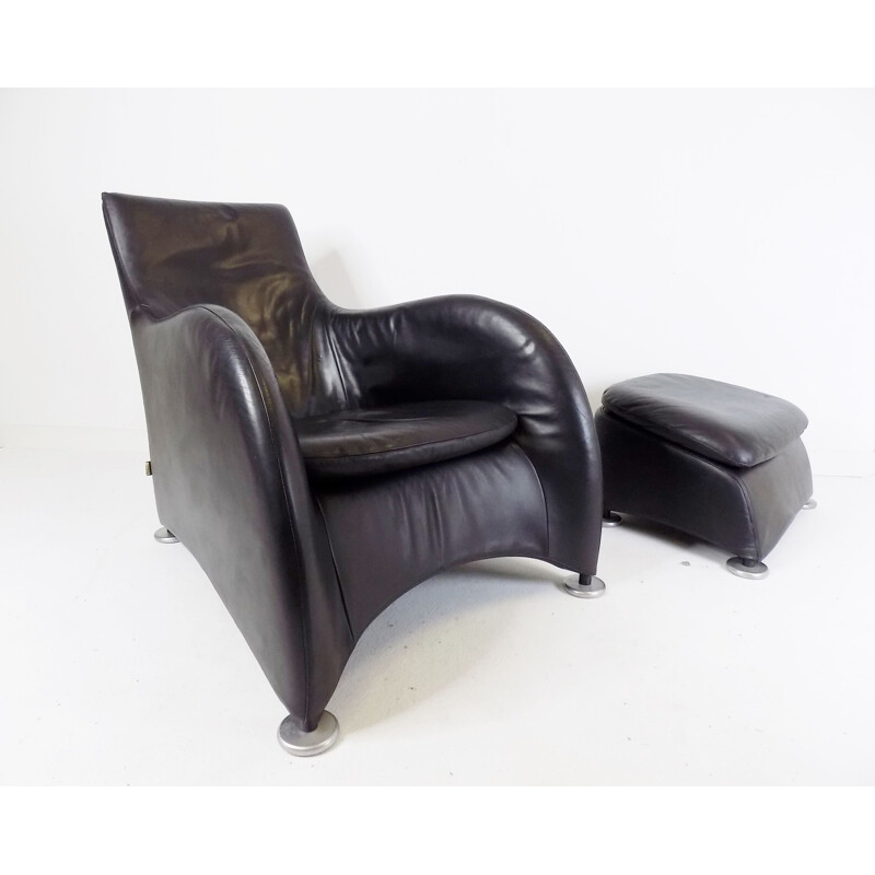Vintage montis Loge leather lounge chair and ottoman by Gerard van den Berg, 1980s