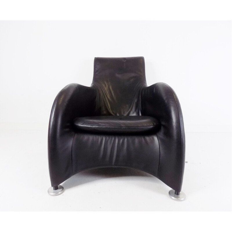 Vintage montis Loge leather lounge chair and ottoman by Gerard van den Berg, 1980s