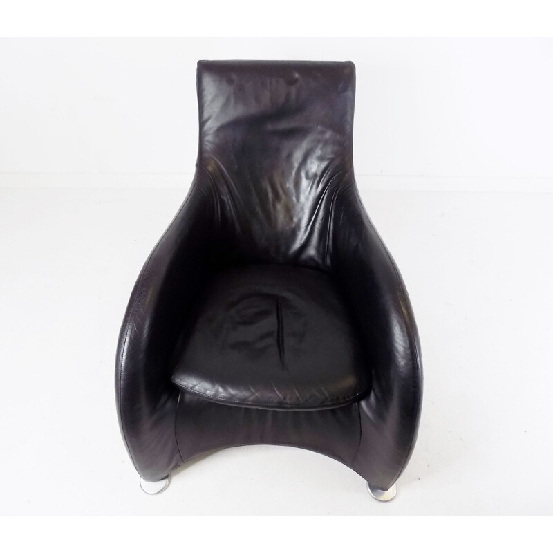 Vintage montis Loge leather lounge chair and ottoman by Gerard van den Berg, 1980s