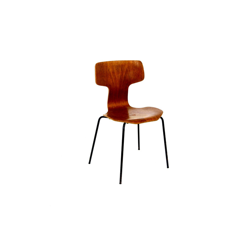 Silla de teca vintage de arne jacobsen para fritz hansen, Dinamarca 1960