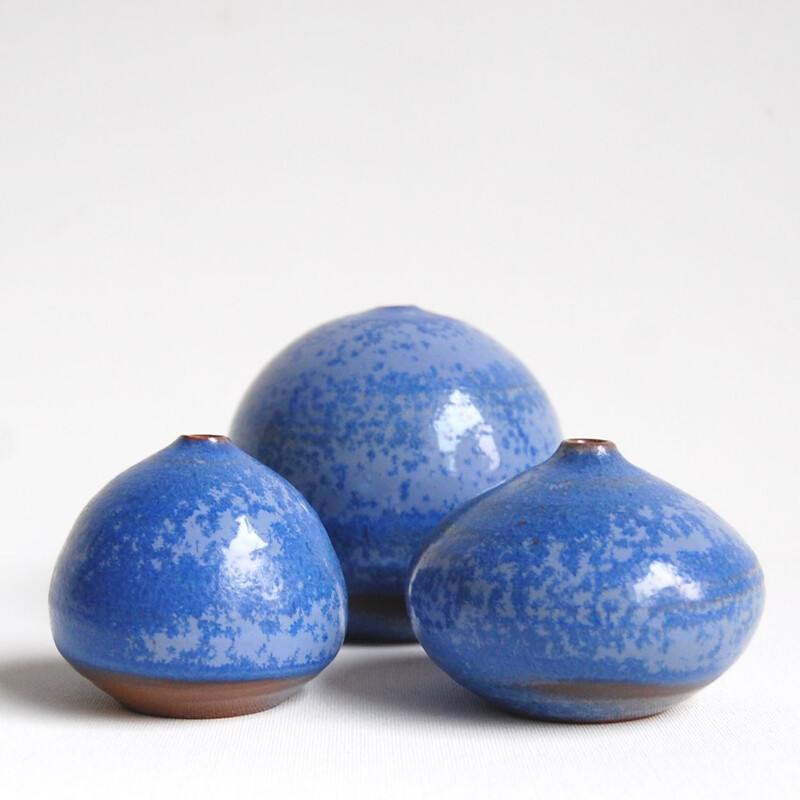 Set of 3 vintage blue ceramics by Antonio Lampecco