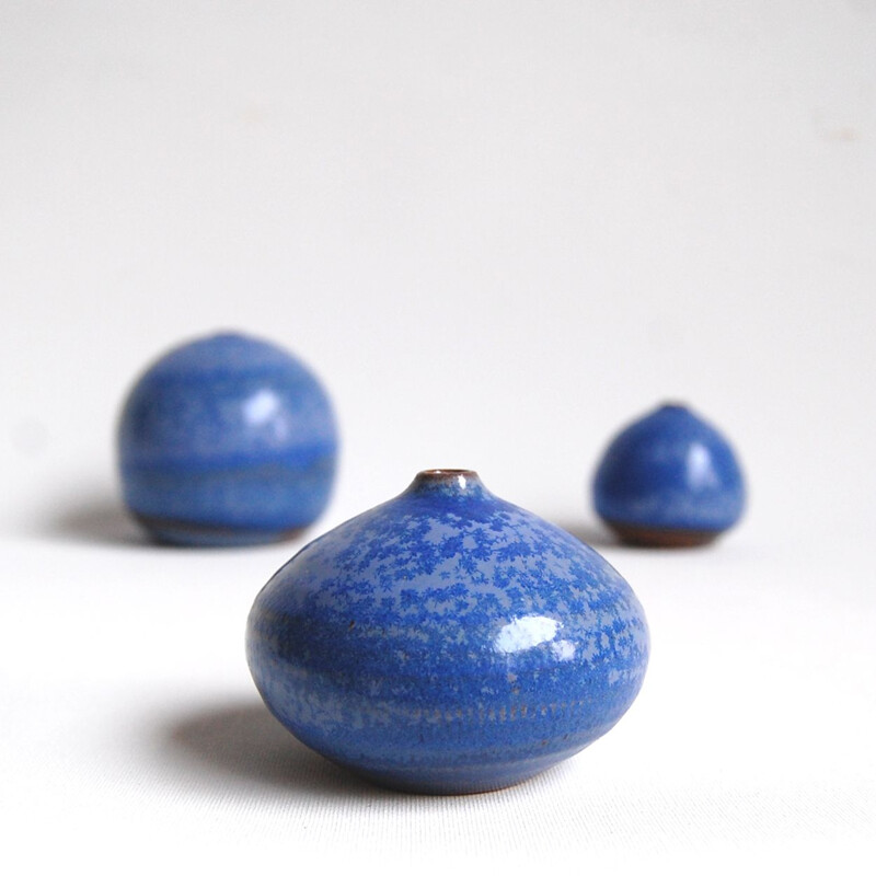 Set of 3 vintage blue ceramics by Antonio Lampecco