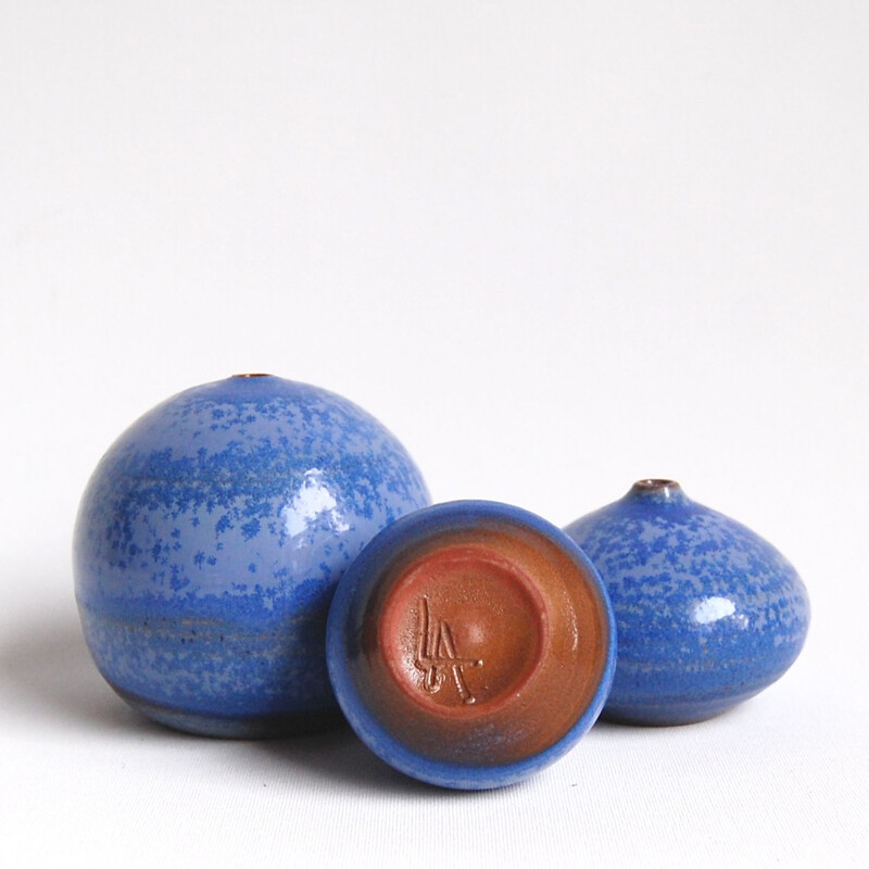 Set of 3 vintage blue ceramics by Antonio Lampecco