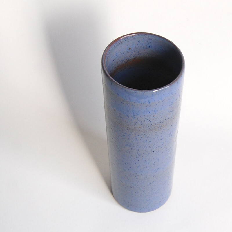 Vintage blue ceramic scroll vase by Antonio Lampecco 