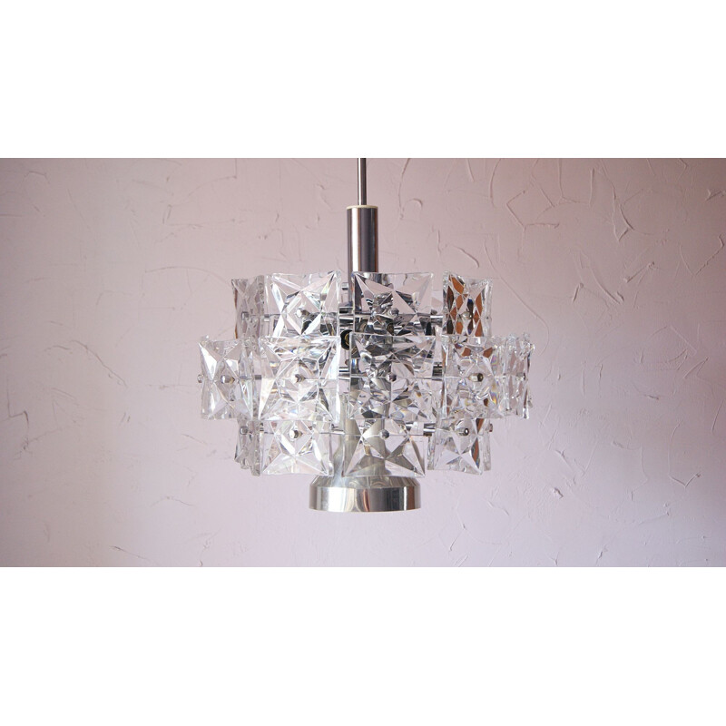 Vintage chrome chandelier with crystals by Kinkeldey, Germany 1960