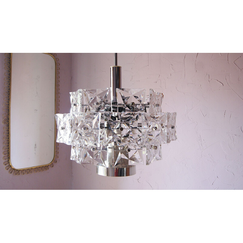 Vintage chrome chandelier with crystals by Kinkeldey, Germany 1960