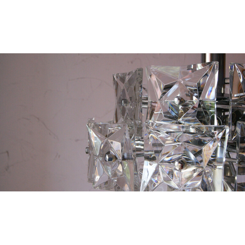 Vintage chrome chandelier with crystals by Kinkeldey, Germany 1960