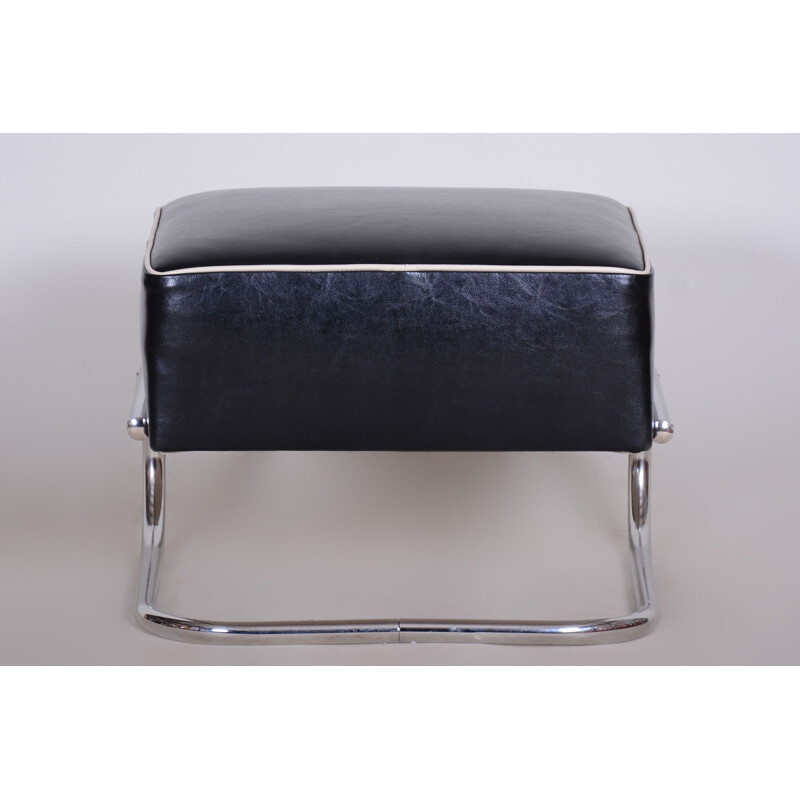 Vintage black leather footrest by Slezák, 1930s