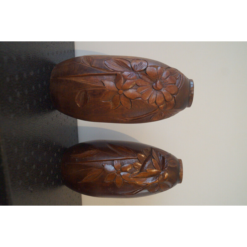Pair of vintage wooden vases by Dupia, 1930-1940