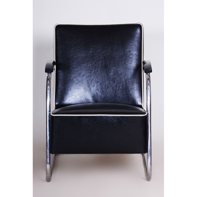 Vintage black leather armchair by Mucke-Melder, 1930s