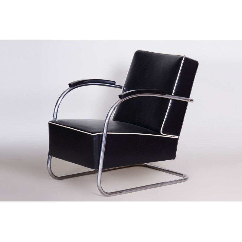 Vintage black leather armchair by Mucke-Melder, 1930s