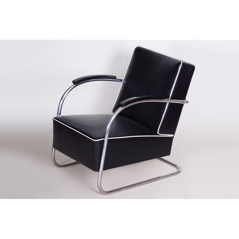 Vintage zwart lederen fauteuil van Mucke-Melder, 1930