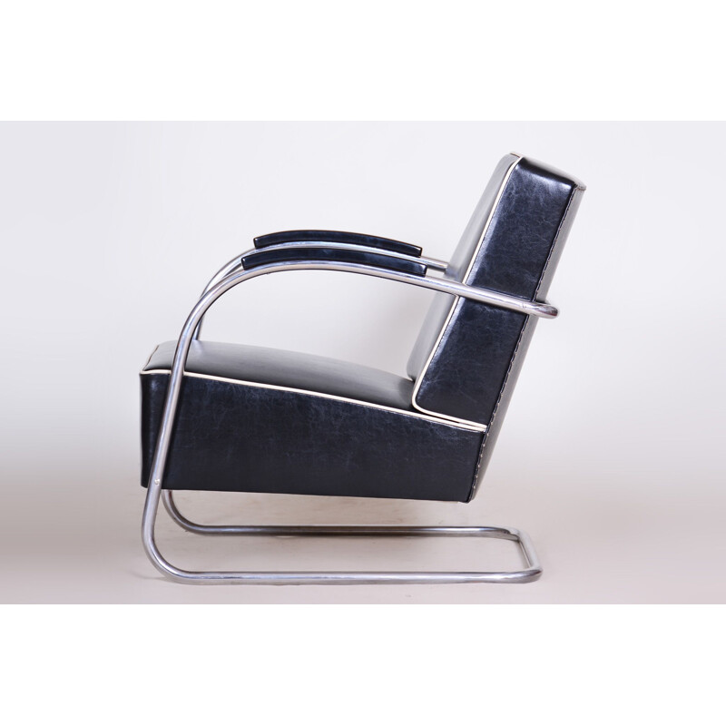 Vintage black leather armchair by Mucke-Melder, 1930s