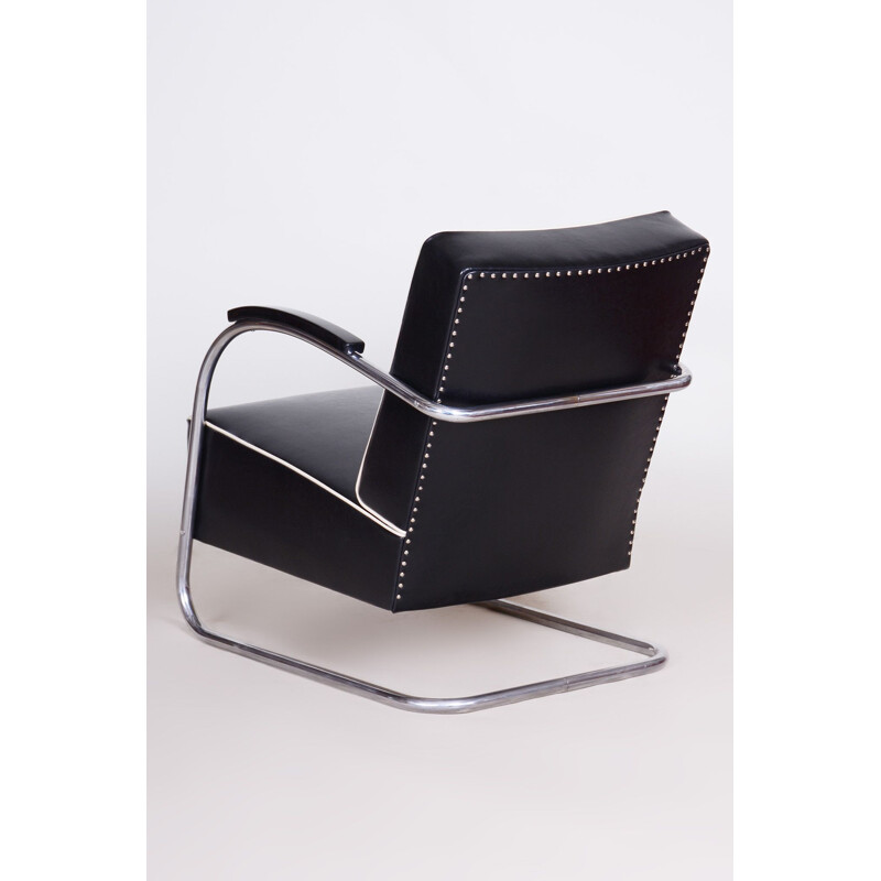 Vintage black leather armchair by Mucke-Melder, 1930s