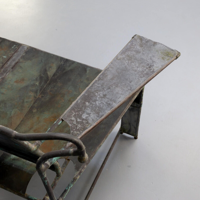 Vintage handmade copper and zinc bench by Cor de Ree, Netherlands 1970