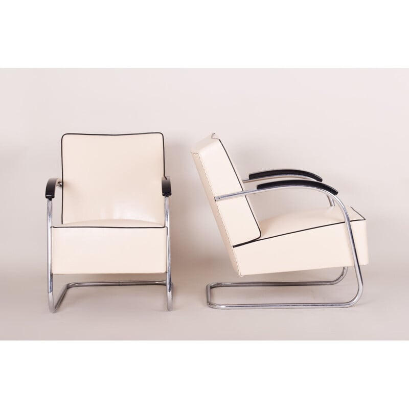 Paar weiße Vintage Bauhaus-Sessel von Mucke Melder, 1930