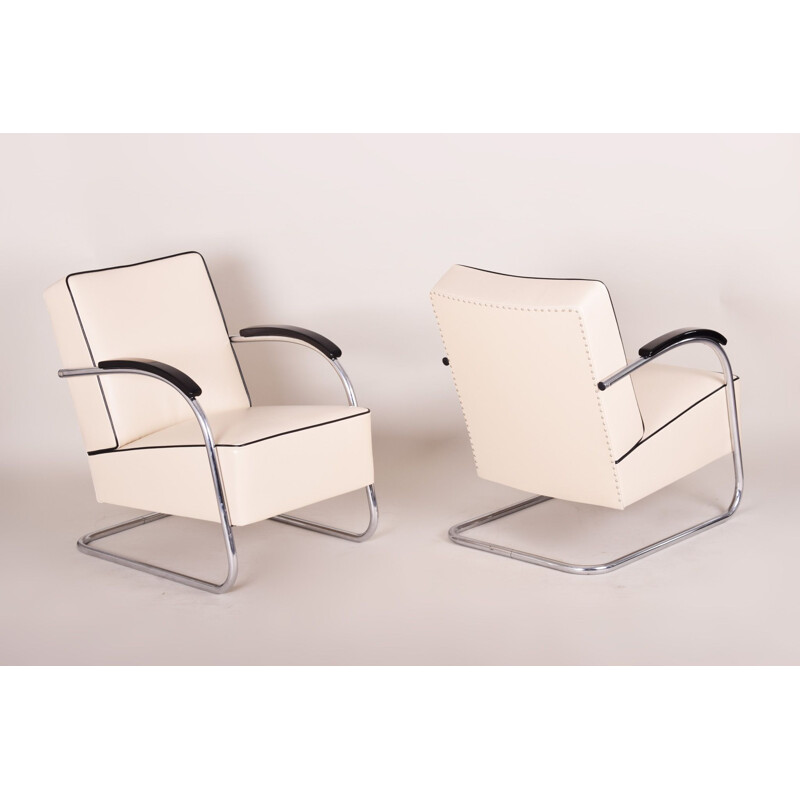Paar vintage witte Bauhaus fauteuils van Mucke Melder, 1930