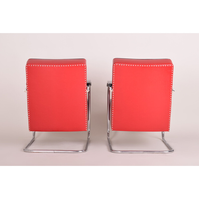 Sillón rojo vintage y reposapiés de Mucke Melder, 1930